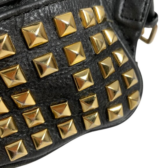 MICHAEL KORS Rhea Gold Tone Studded Black Leather Med Backpack ONE MISSING - Picture 3 of 16